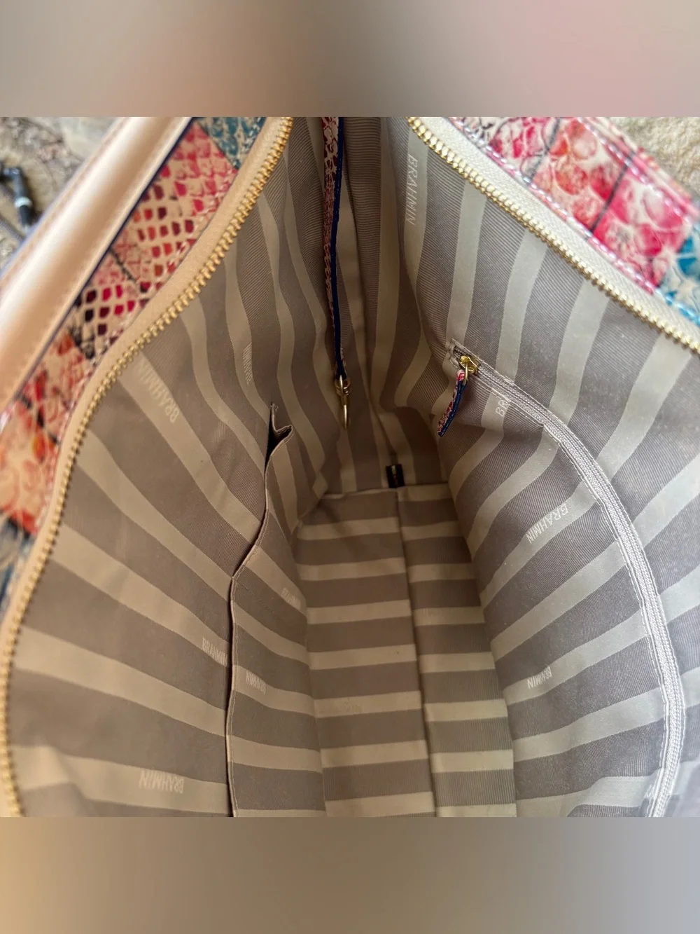 BRAHMIN Multicolored Snakeskin Print Leather Hobo